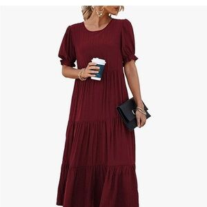 NEW Women's Summer Casual Dress Ruffle Puff Sleeve High Waist Midi Beach Dresses